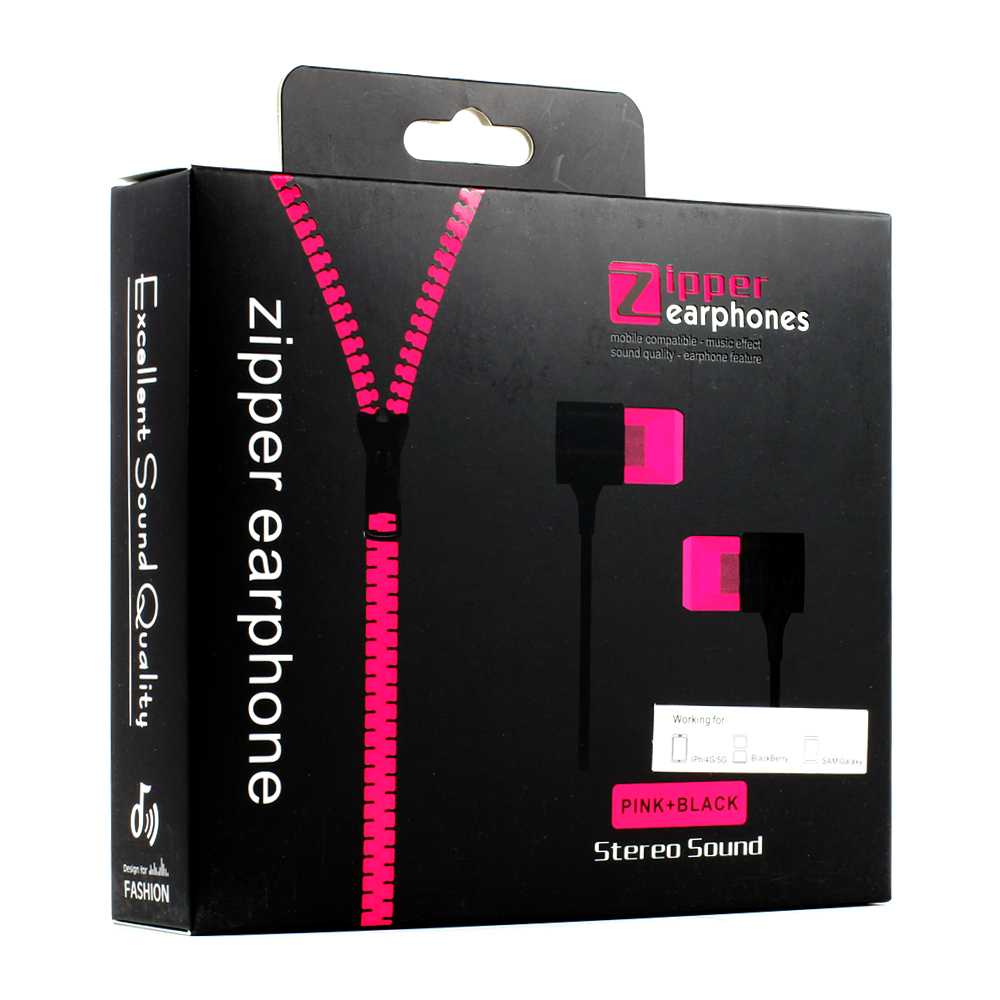 ZIPPER Earphone Stereo Sound with Mic (Pink)